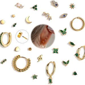 25PCS Hypoallergenic Gold-Plated Surgical Steel Stud and Hoop Earrings for Sensi